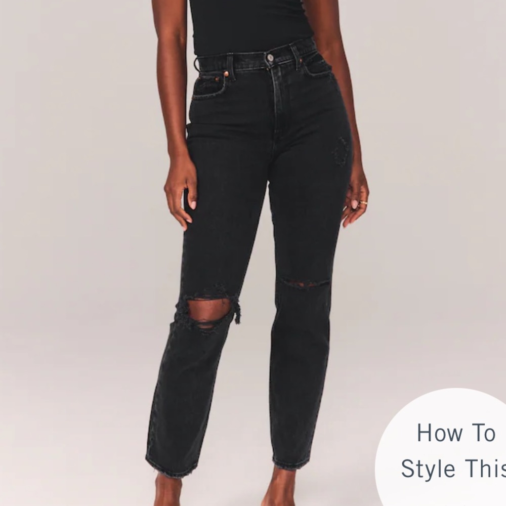 NWT Abercrombie 90s Straight Ultra High Rise Curve Love Black Jeans, Size 0 Long
